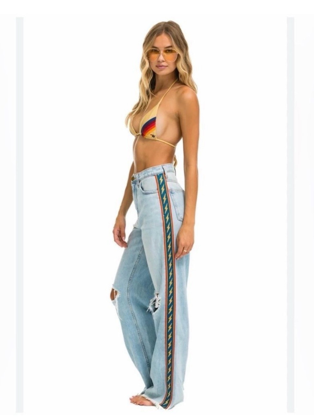 Aviator Nation Bolt Stripe Hi Rise Wide-Leg Gypsy Jean